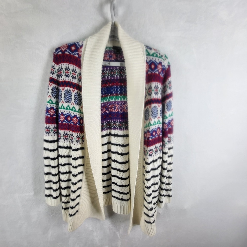 Talbots Sweater Cardigan Women L‎ Chunky Cableknit Flyaway Open Front Oversized
